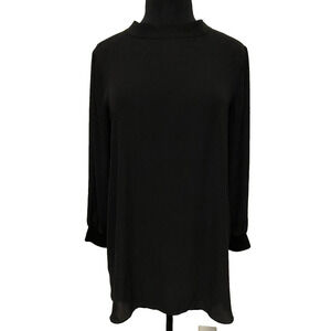 Loft Womens Silky Tunic Top Medium Black Modern Buttons Up Back Office Edwardian